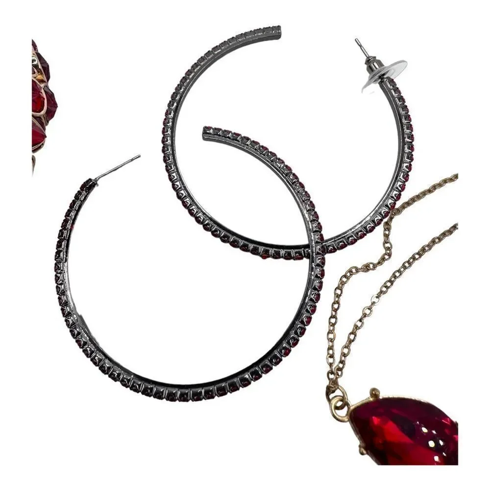 Charming Charlies, Red Jewely set 2 bracelets, 2 hoop earrings, 1 charm necklace